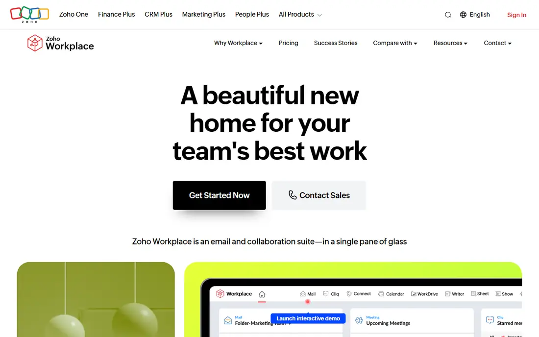 Zoho Workplace homepage