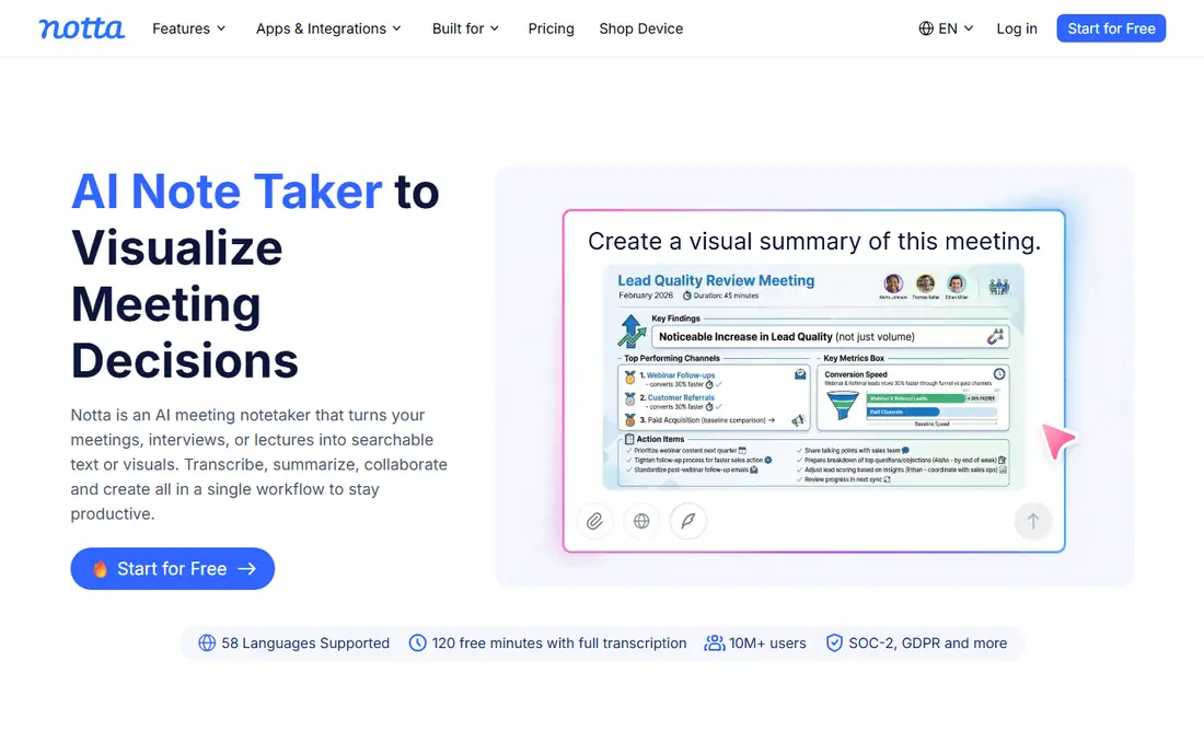 Notta homepage