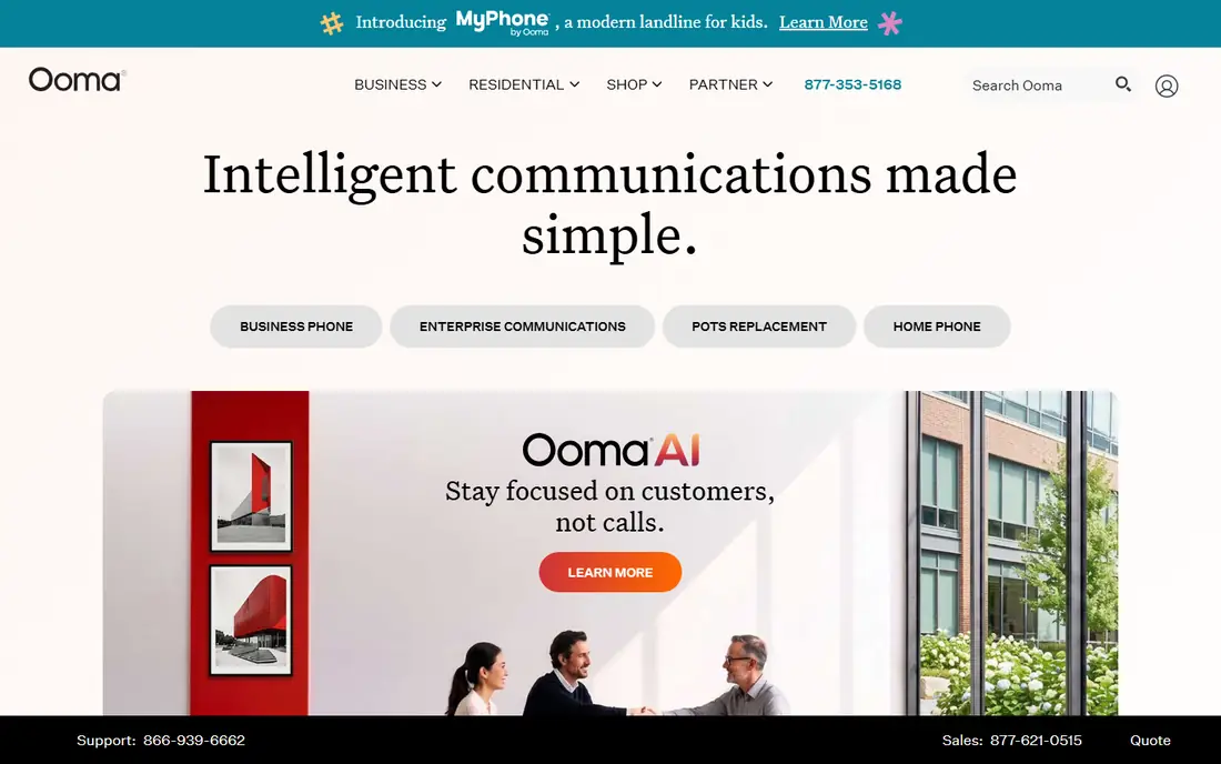 Ooma Office homepage