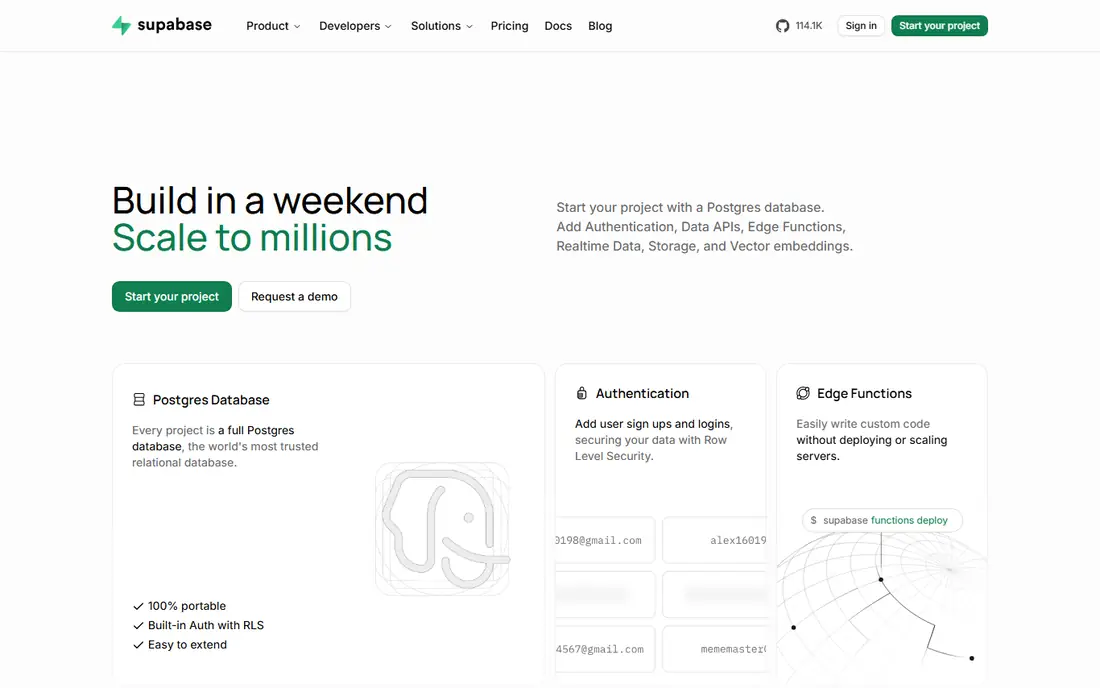 Supabase homepage