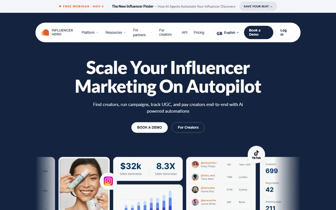 Influencer Hero homepage