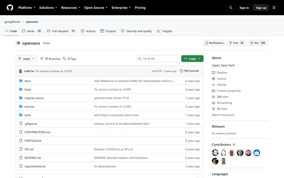 Open Sans homepage