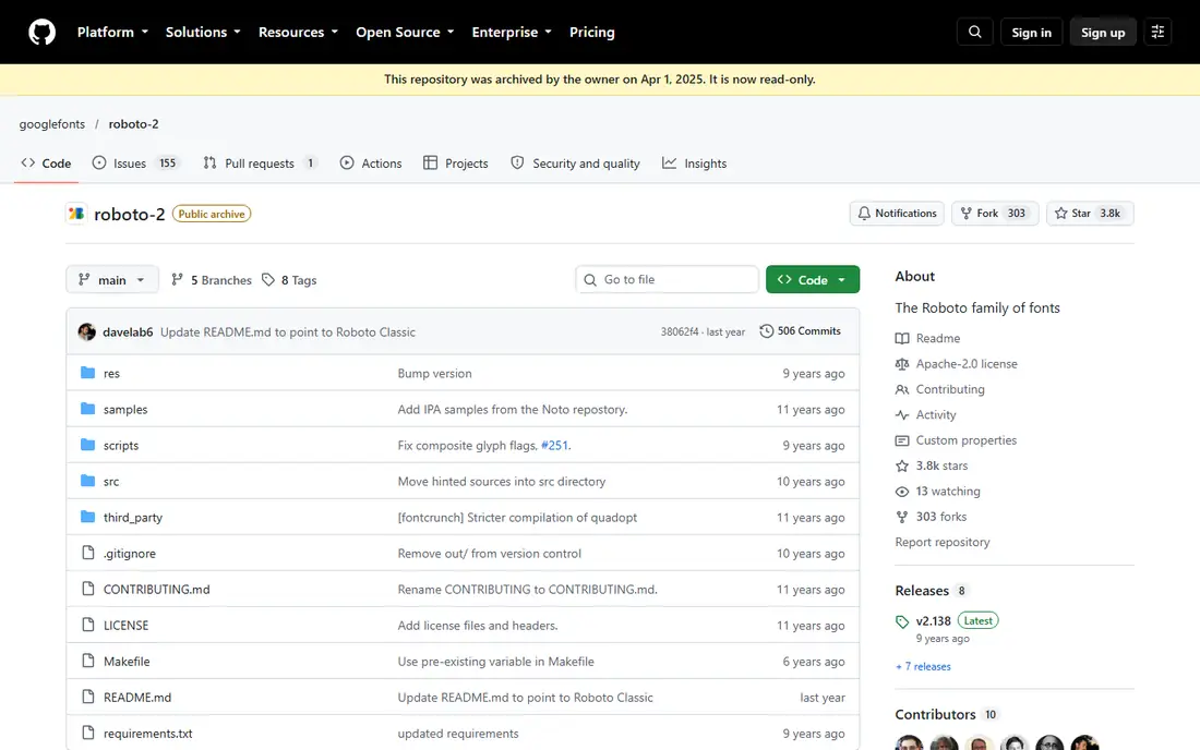Roboto homepage