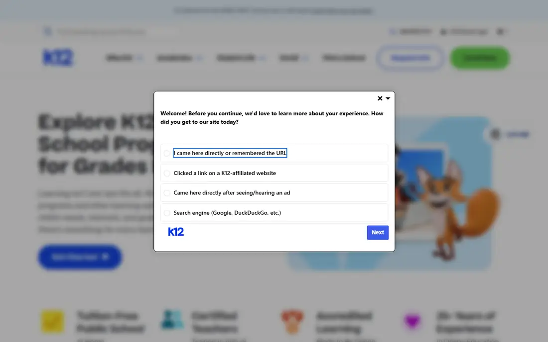 K12 Private Academy homepage