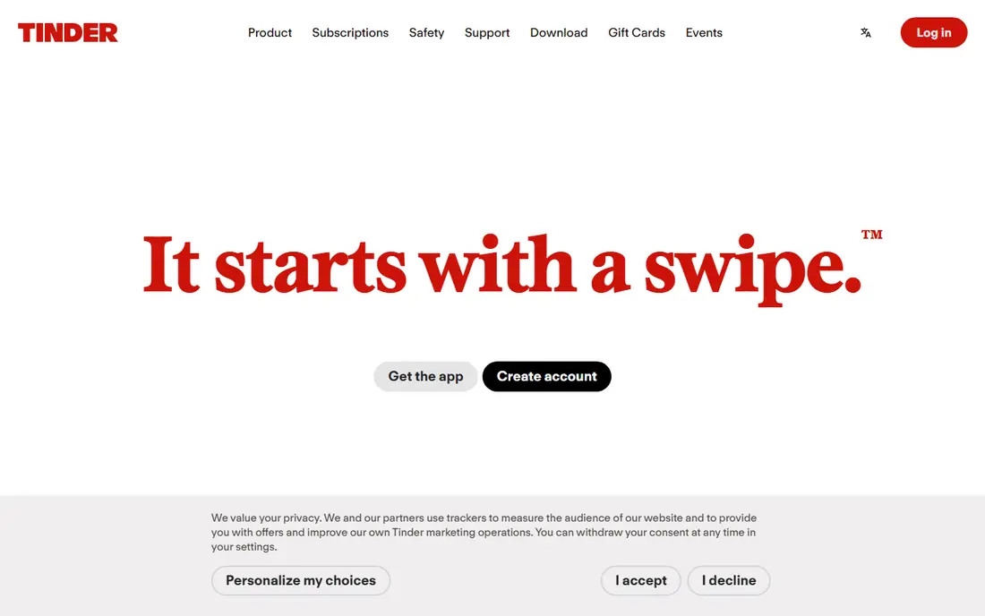 Tinder homepage