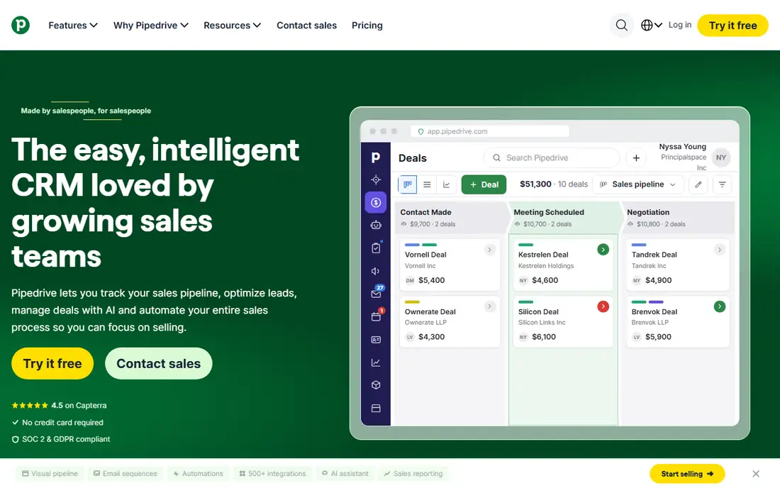 Pipedrive homepage
