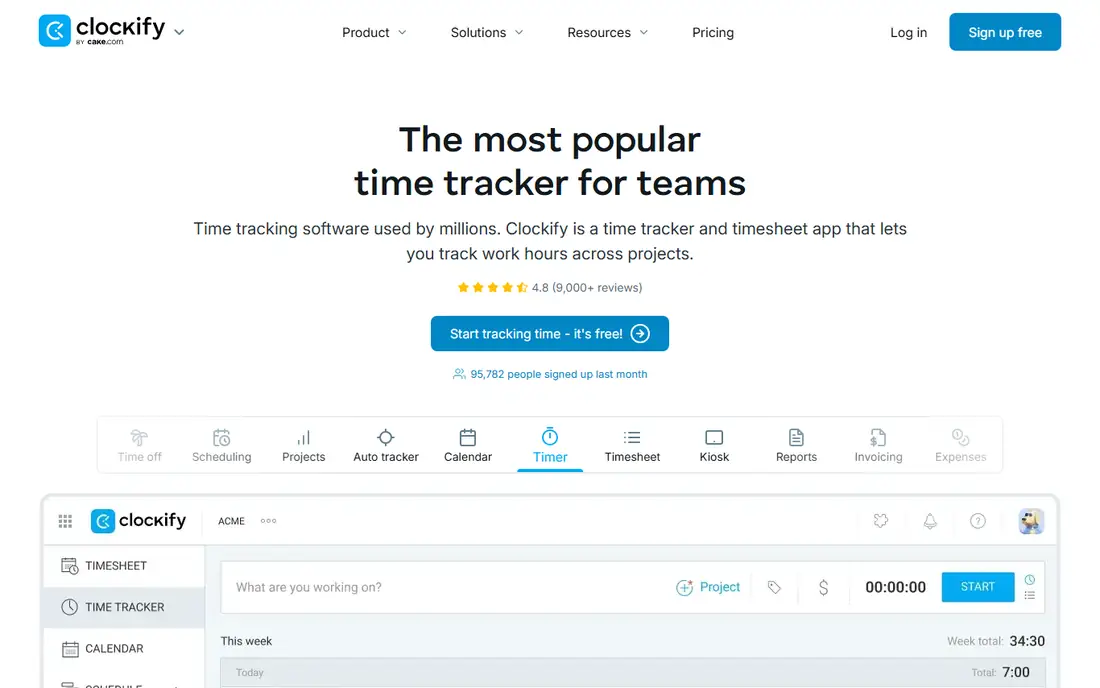 Clockify homepage