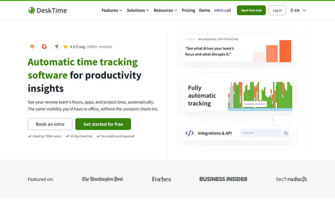 DeskTime homepage