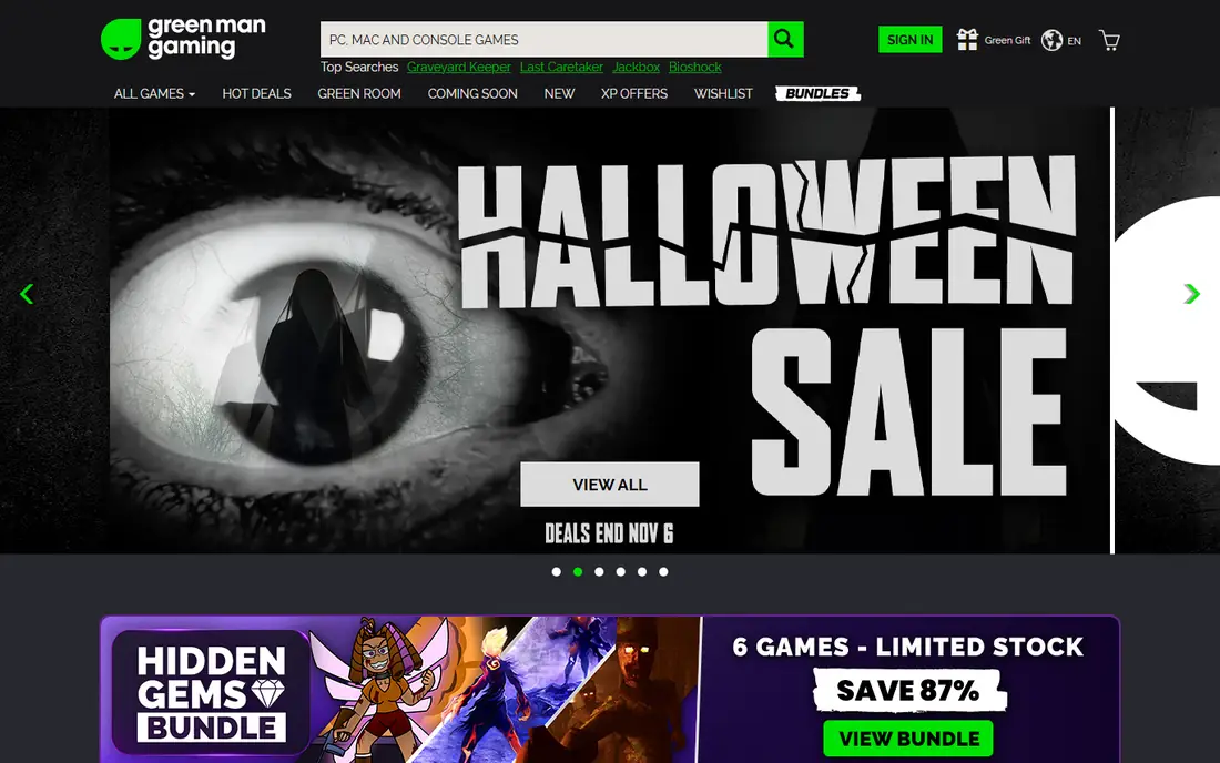 Green Man Gaming homepage