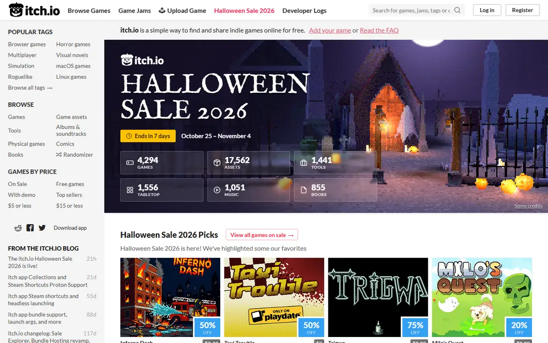 itch.io homepage