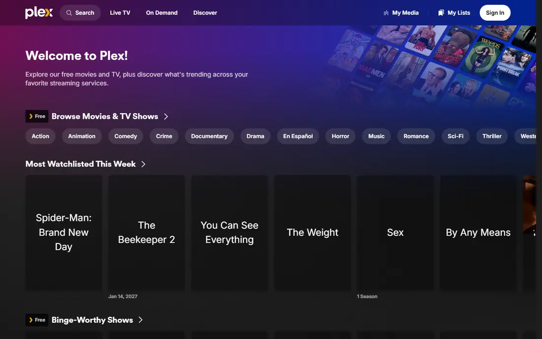 Plex homepage