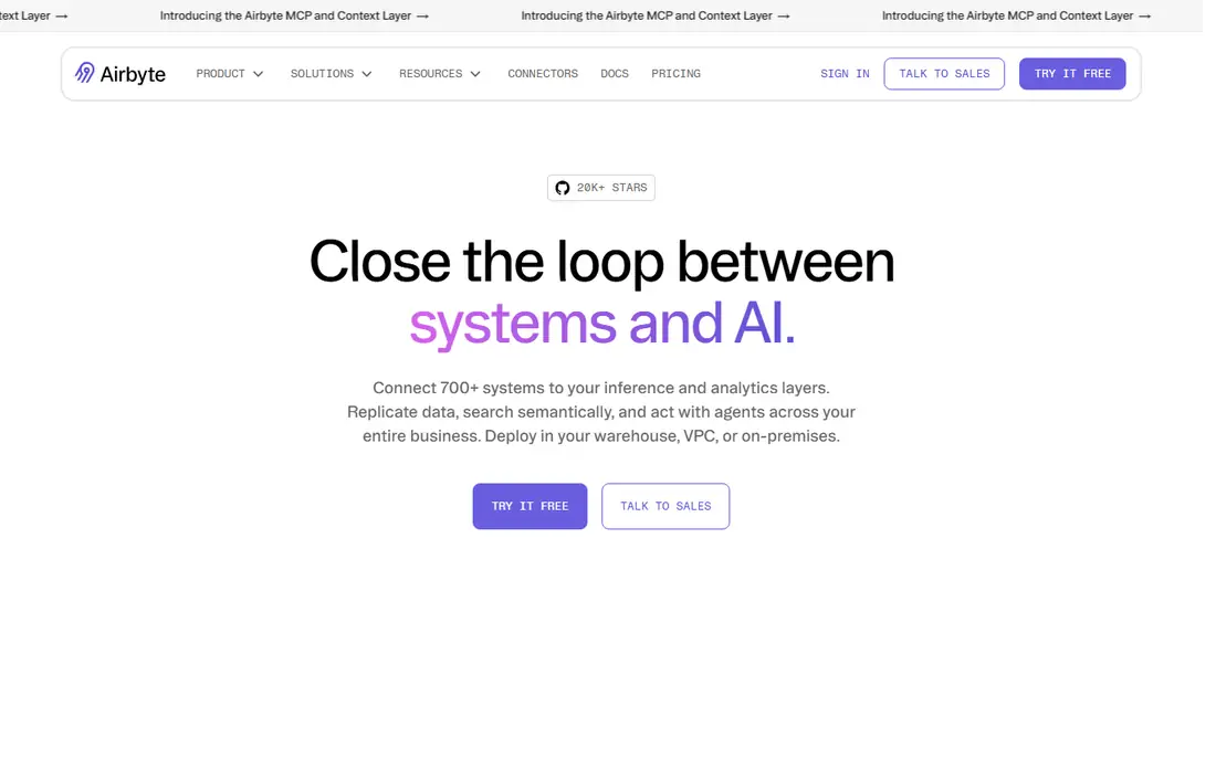 Airbyte homepage