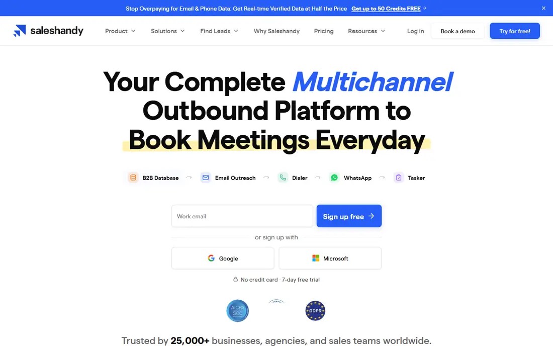 Saleshandy homepage