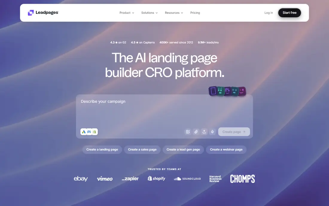 Leadpages homepage