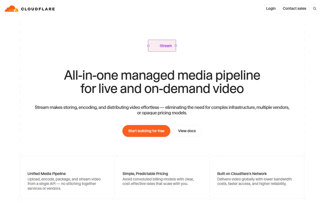 Cloudflare Stream homepage