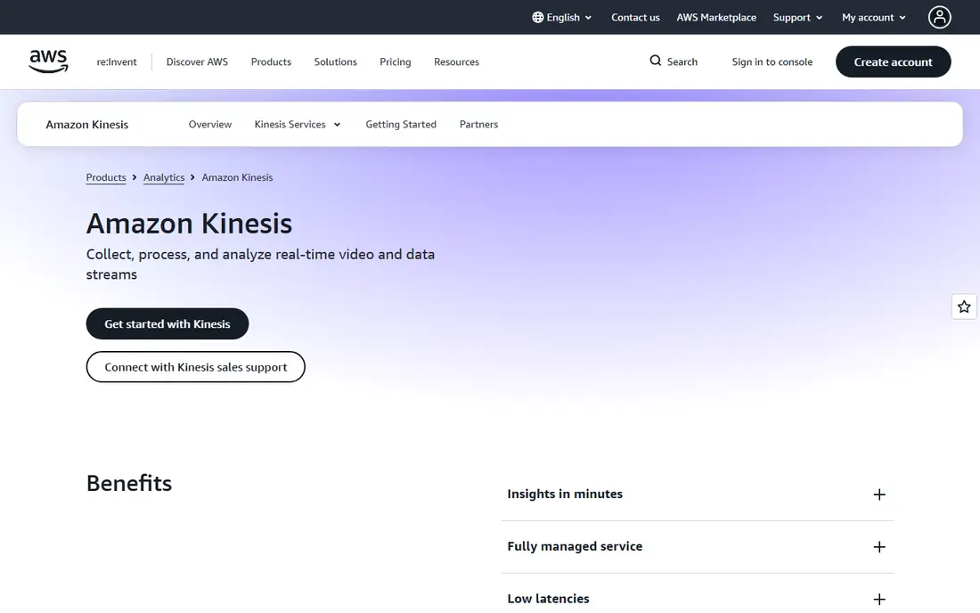 Amazon Kinesis homepage