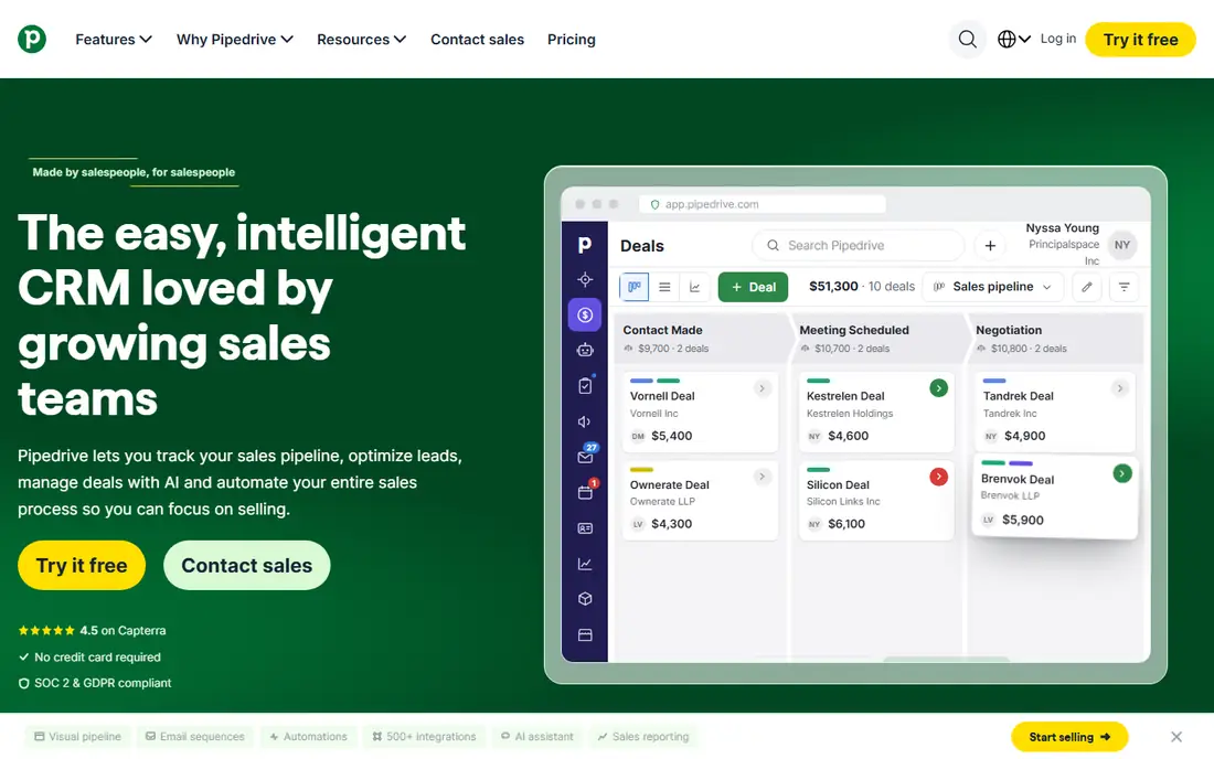 Pipedrive homepage