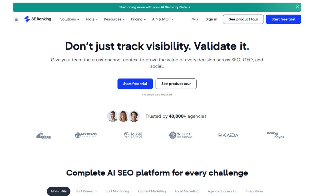 SE Ranking homepage