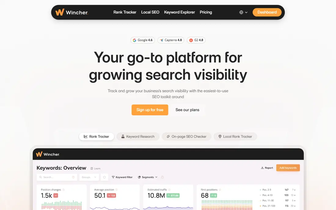 Wincher homepage