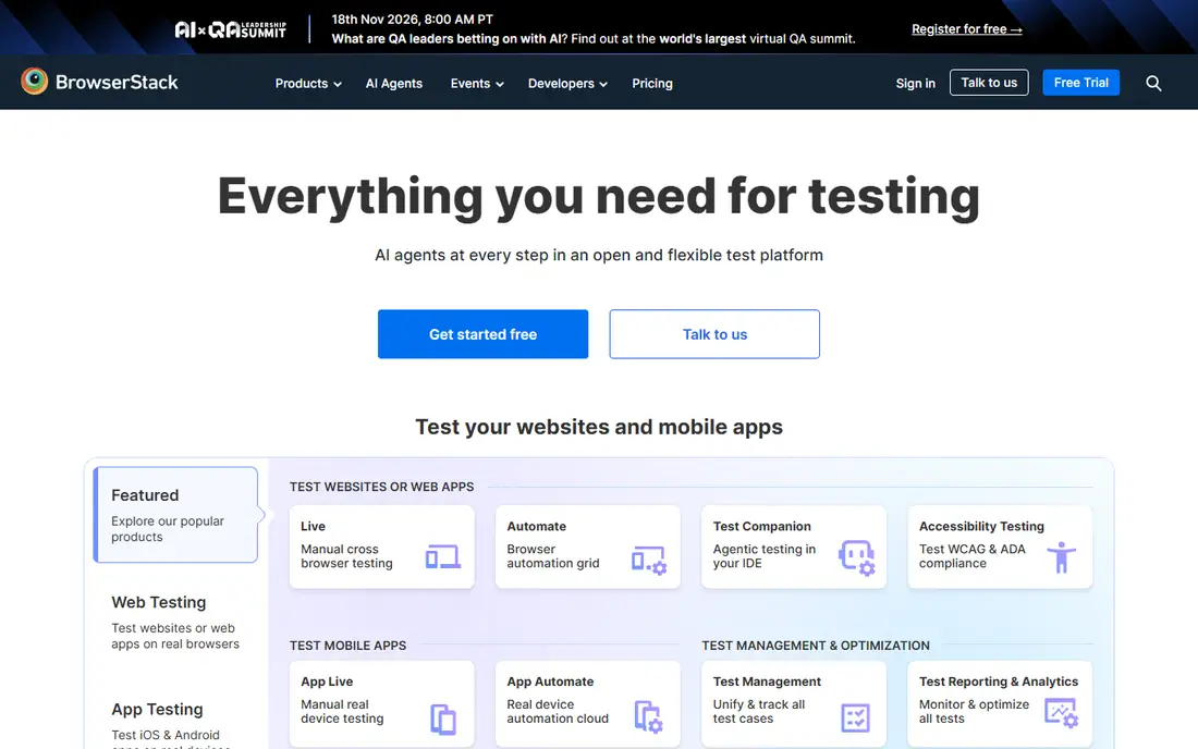 BrowserStack homepage