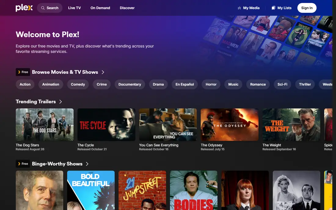 Plex homepage
