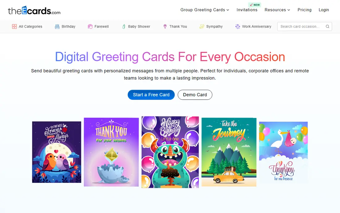 TheeCards homepage