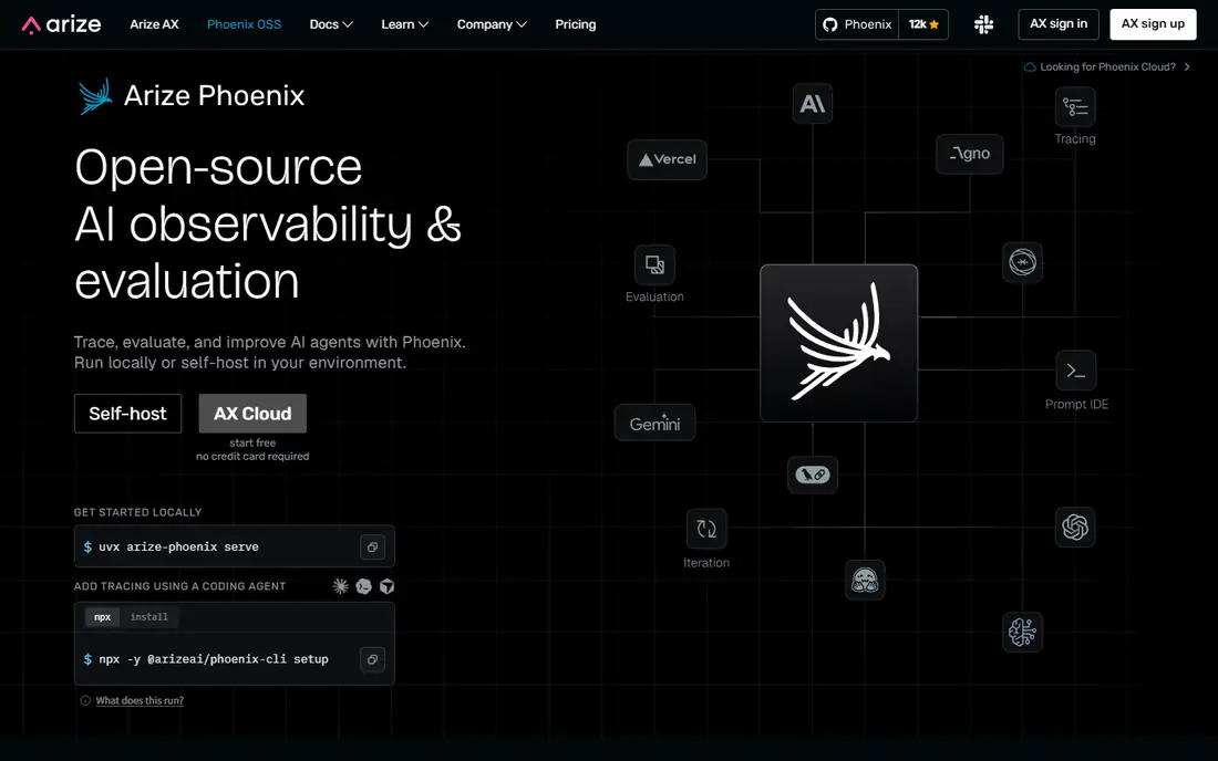 Arize Phoenix homepage