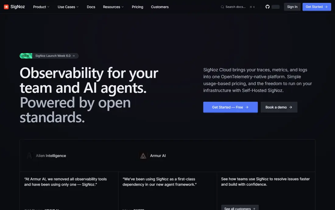 SigNoz homepage