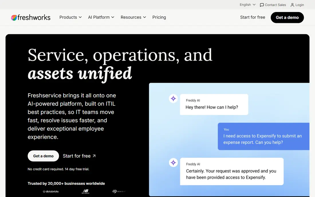 Freshservice homepage
