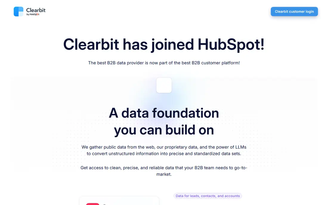 Clearbit homepage