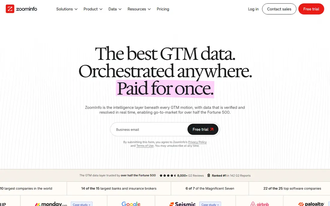ZoomInfo homepage