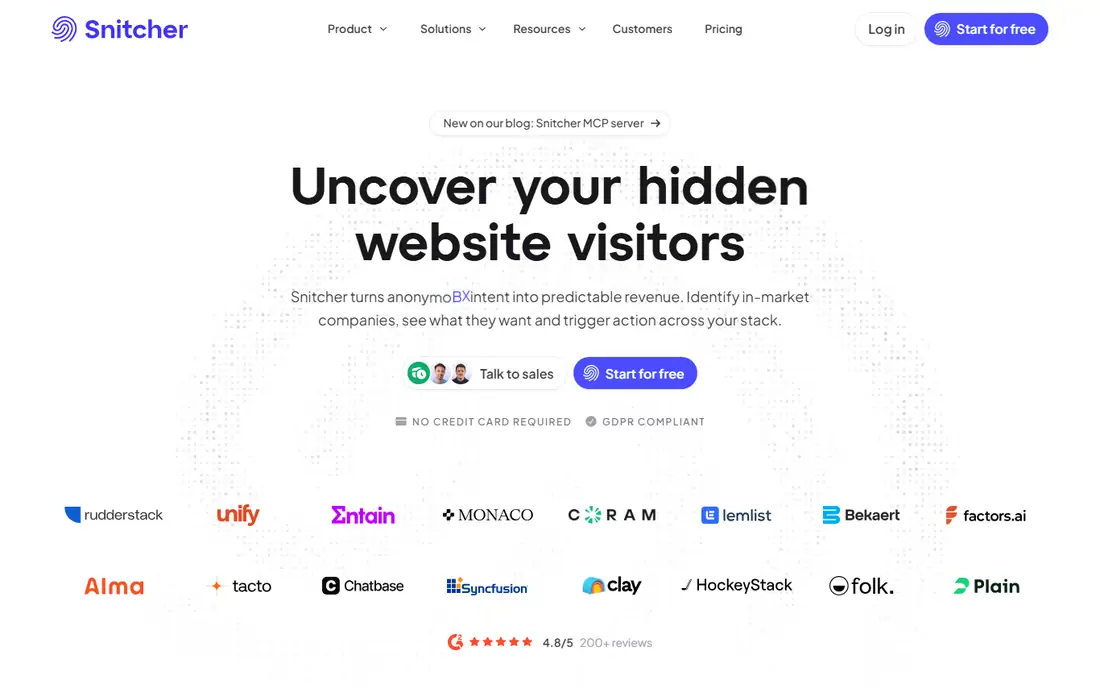 Snitcher homepage