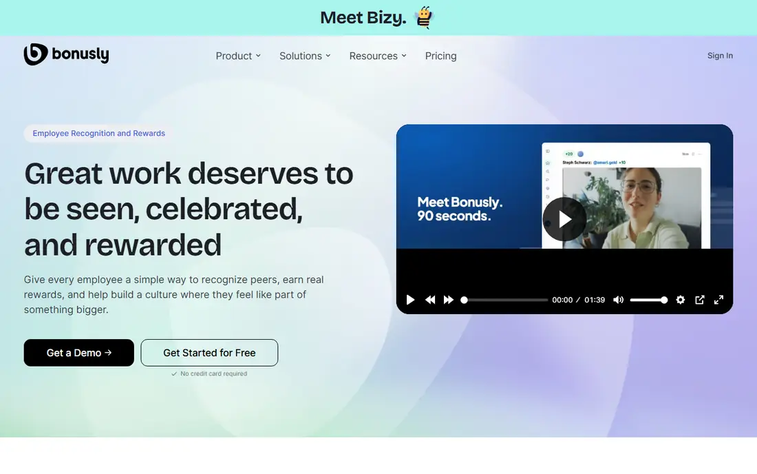 Bonusly homepage