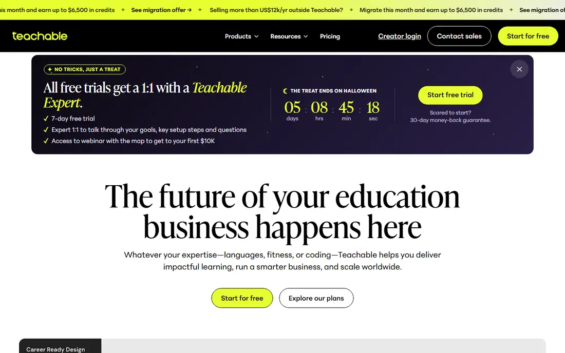 Teachable homepage