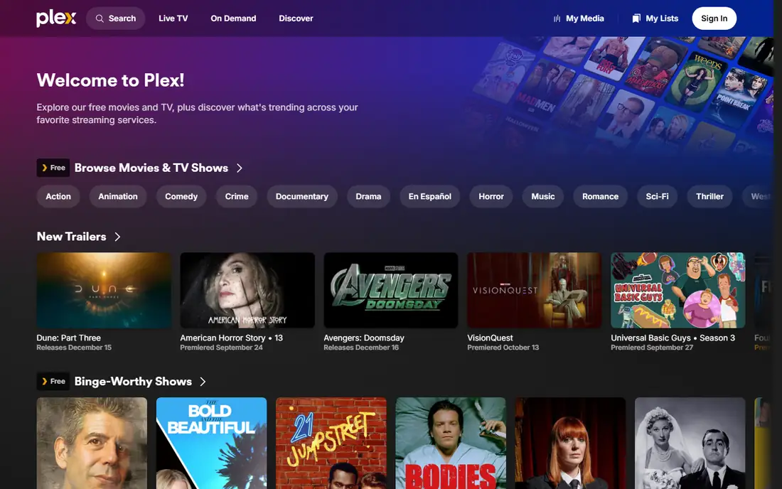 Plex homepage