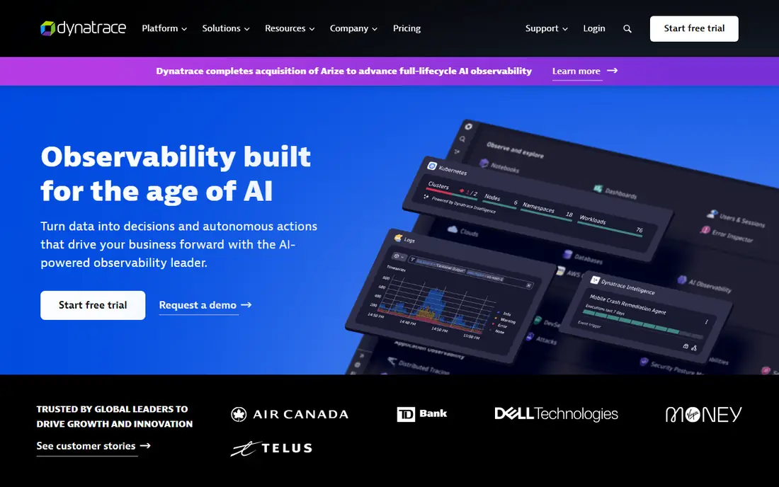 Dynatrace homepage
