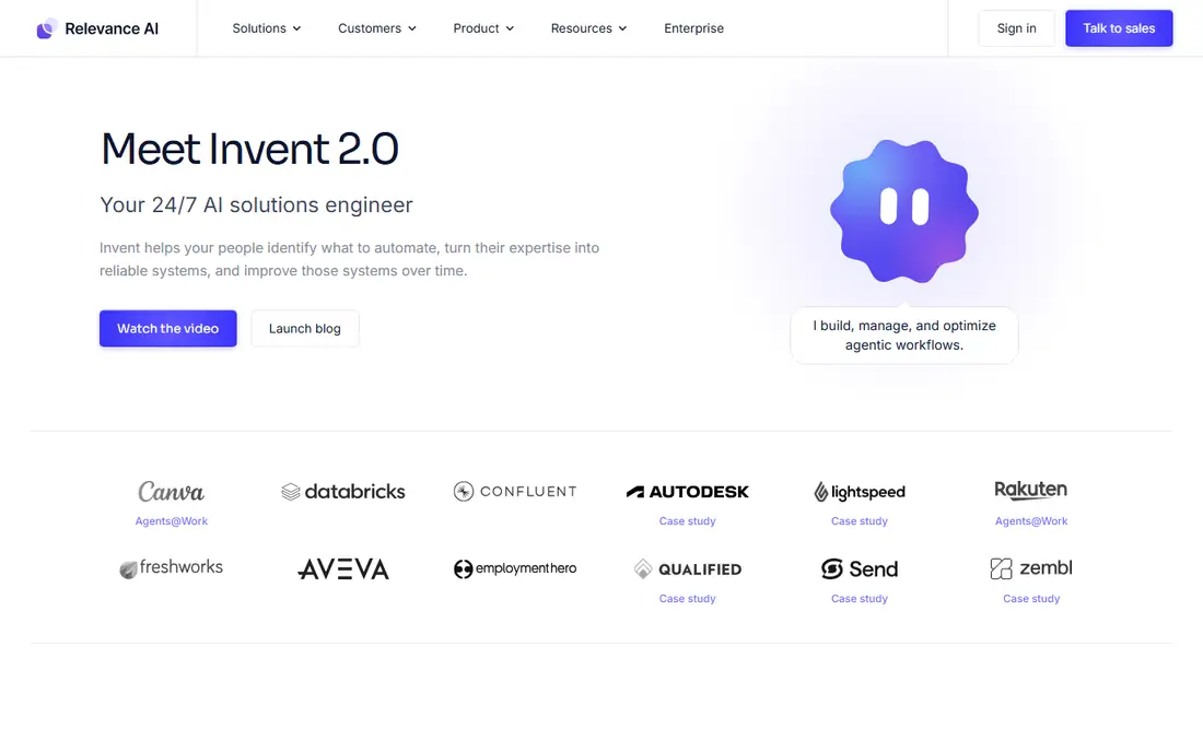 Relevance AI homepage
