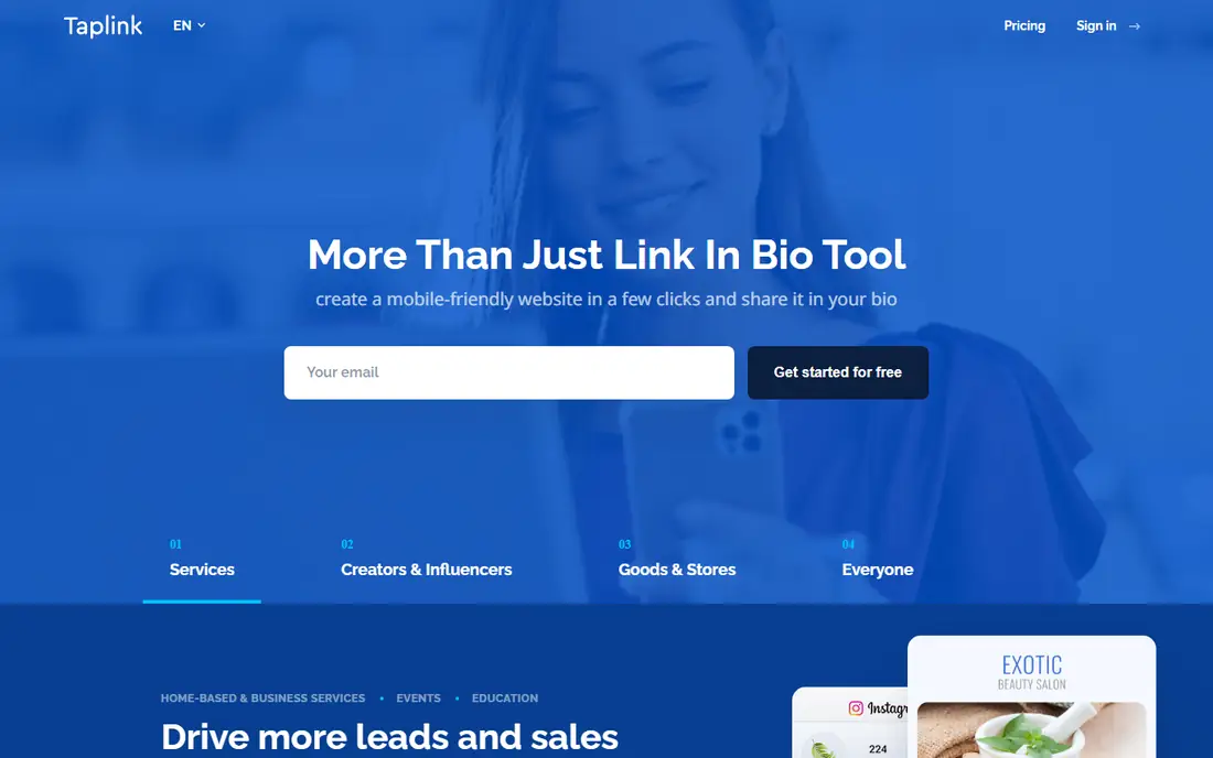 Taplink homepage