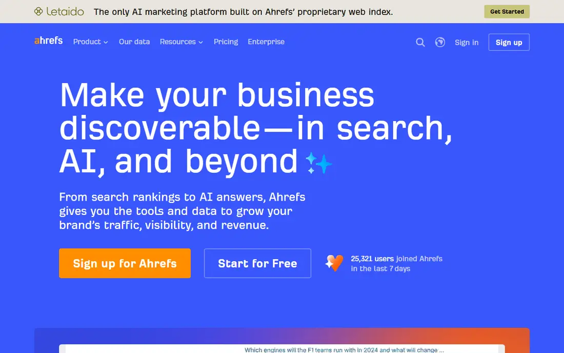 Ahrefs homepage