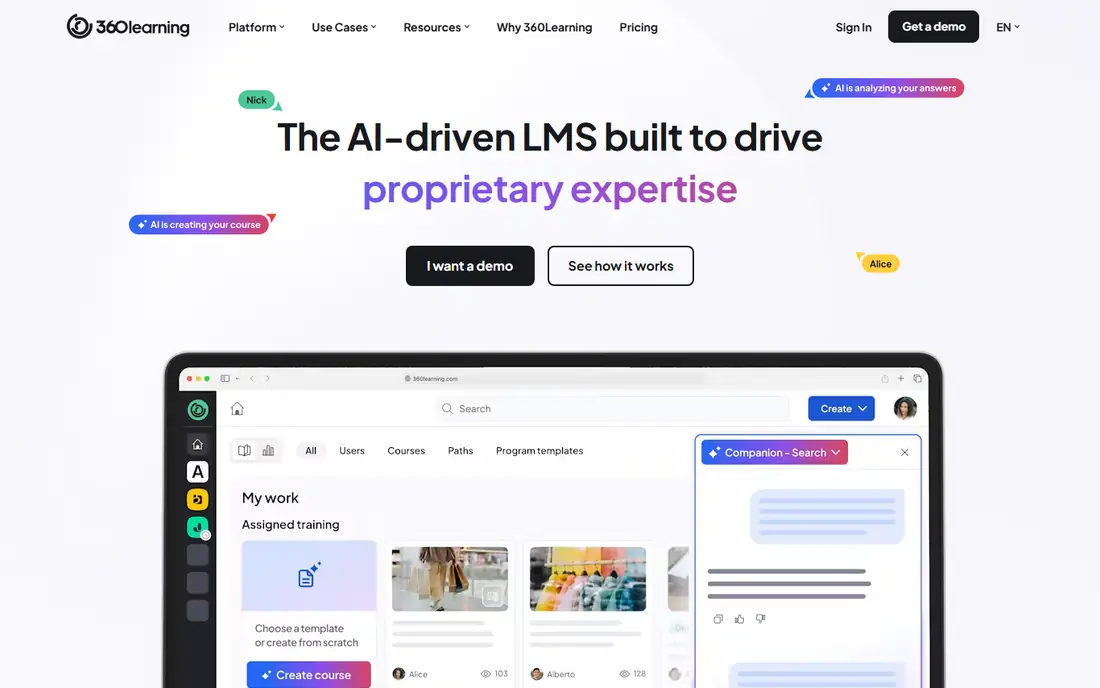 360Learning homepage