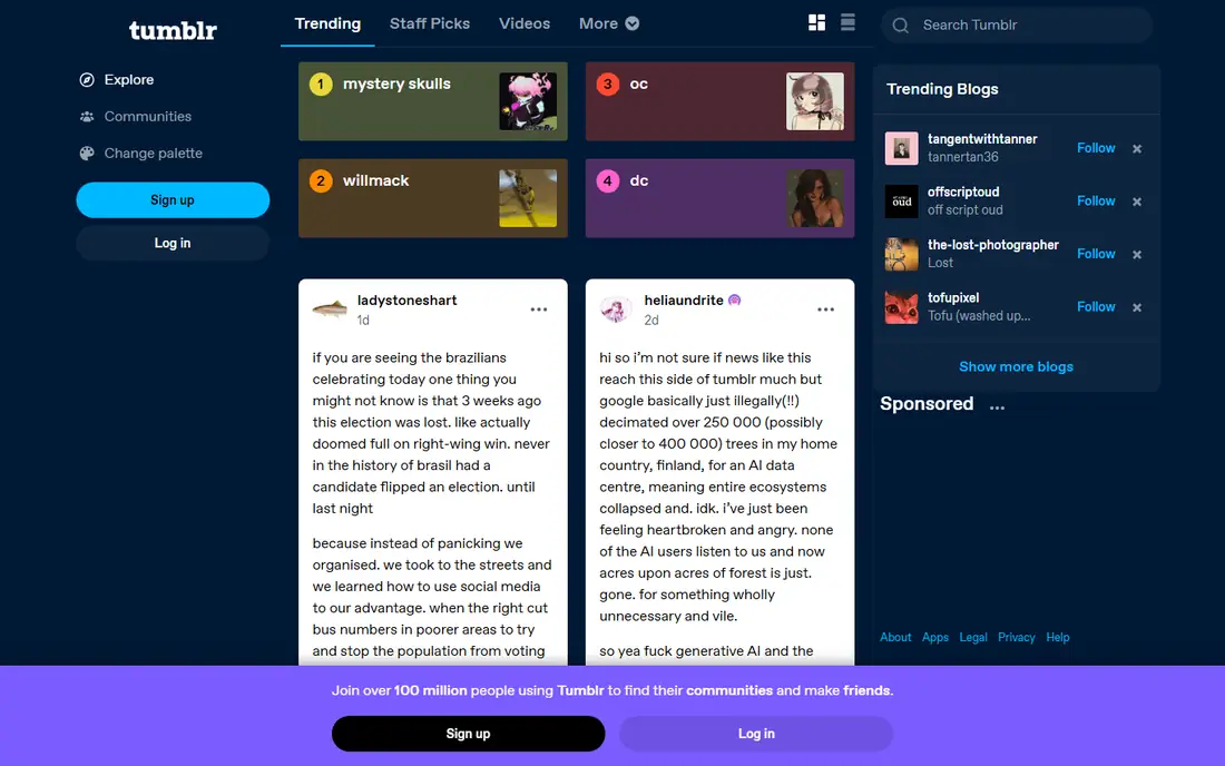 Tumblr homepage