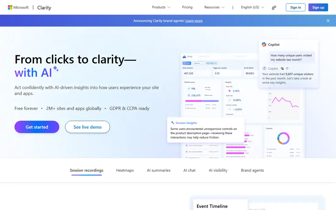 Microsoft Clarity homepage