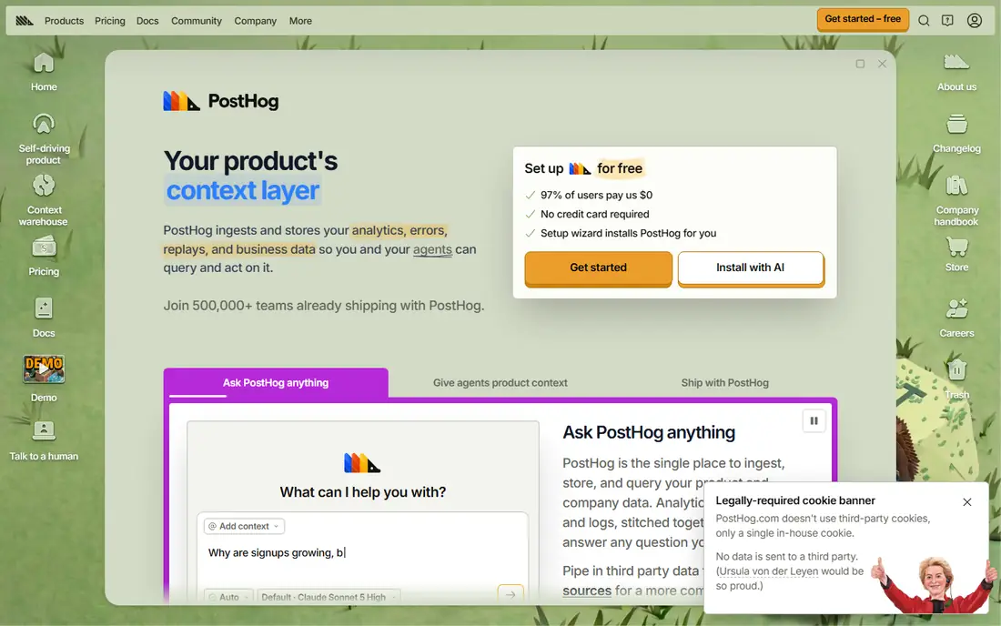 PostHog homepage