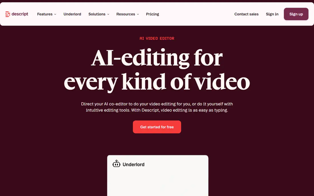 Descript homepage