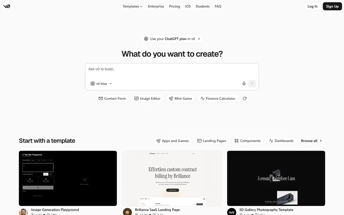 v0 homepage