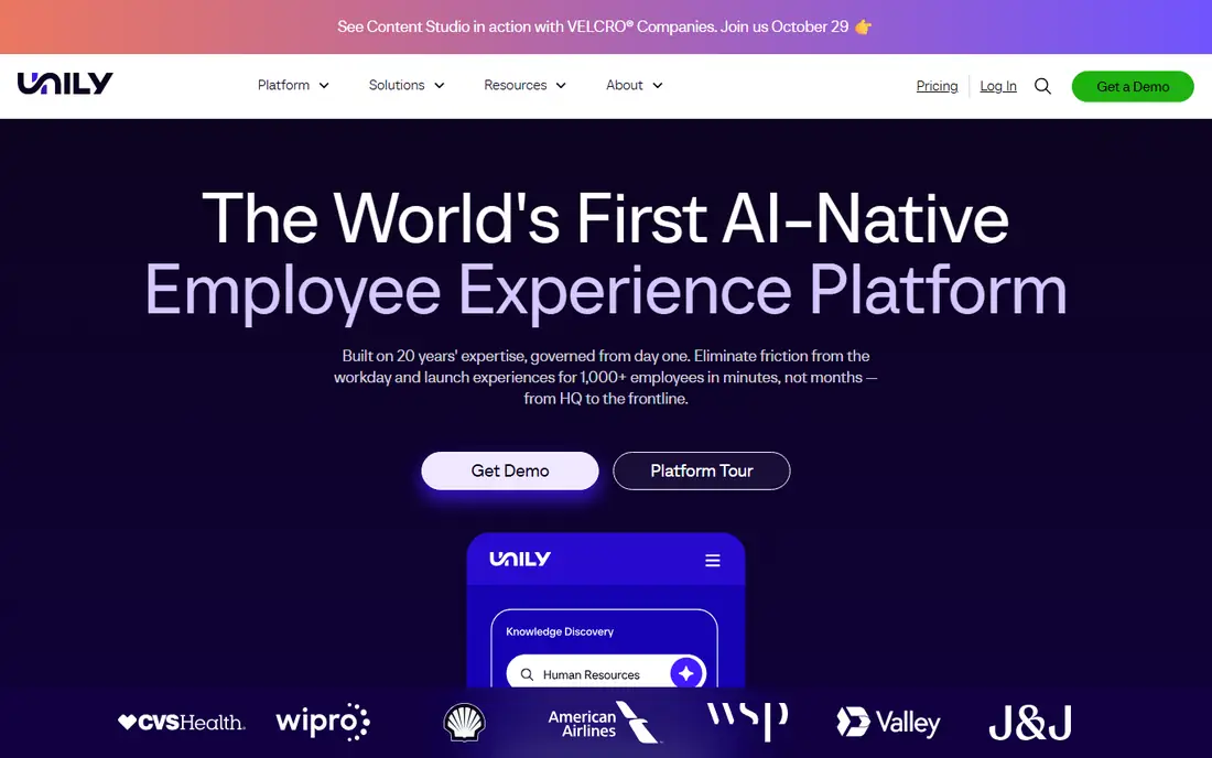 Unily homepage