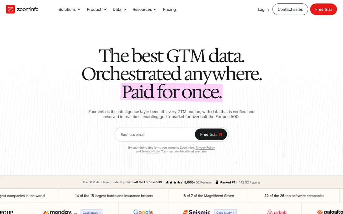 ZoomInfo homepage