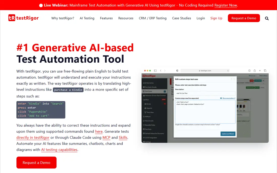 testRigor homepage