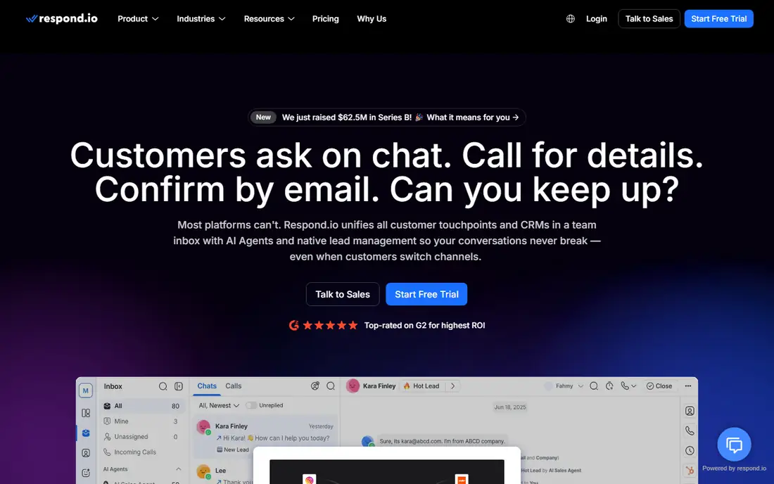 Respond.io homepage