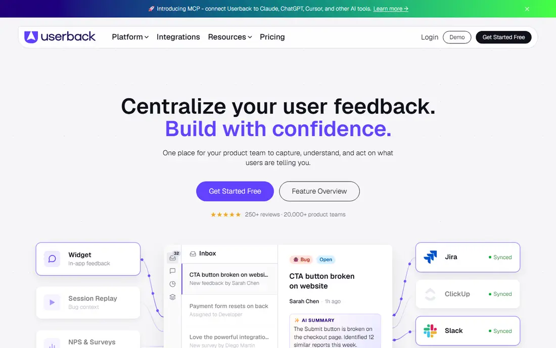 Userback homepage